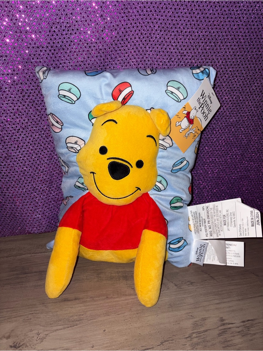 🆕💜Disney Winnie the Pooh Plush Cuddle Pillow Macaron Print Soft Throw Pillow NWT